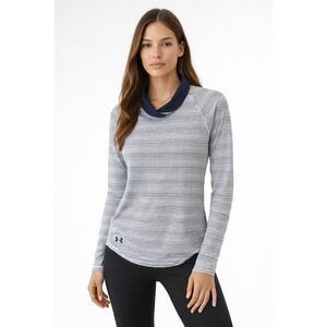 Under Armour Top Womens S Gray White Striped Loose Fit Performance‎ Athleisure